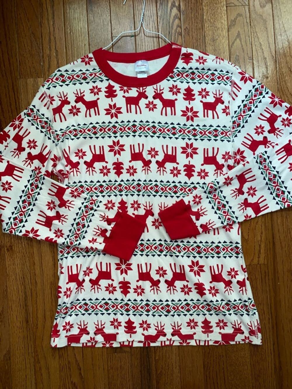 Hanna Andersson Organic Pajama TOP ONLY Unisex Adult LG Dear Deer Christmas EUC